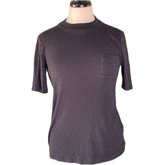 Ann Taylor Loft Shirt Women’s Black Short Sleeve Cotton/ Spandex Crew Neck - Picture 1 of 4
